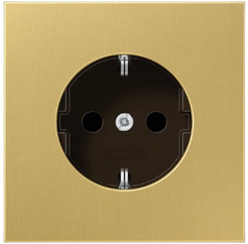 Розетка с заземлением без рамки Jung LS990 metal 1-м. шторки латунь картинка